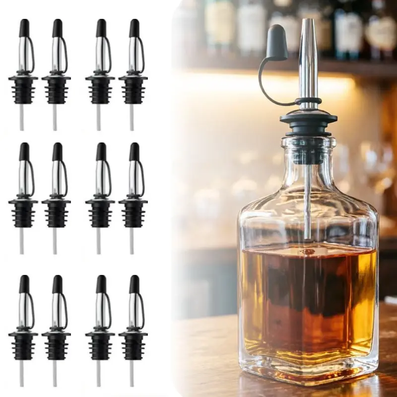 12-Pack 304 Stainless Steel Bottle Pourers with Dust Caps - Universal Fit Kitchen & Bar Utensils, Perfect Gift for Mixology Lovers