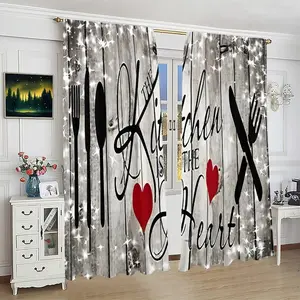 Fashionable Kitchen Curtain Set, Stylish Rod Pocket Window Curtains for Bedroom & Living Room, Room Decor Curtain, Home Decoration Curtain, Comfortable Atmosphere, Easy Installation