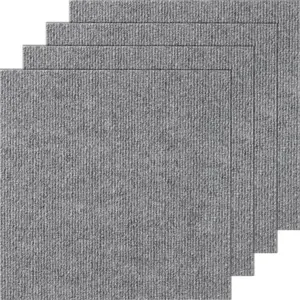 VEVOR Carpet Tiles Peel and Stick, 12" x 12" Squares Self Adhesive Carpet Floor Tile, Soft Padded Carpet Tiles, Easy Install DIY for Bedroom Living Room Indoor Outdoor (12 Tiles, Light Gray)