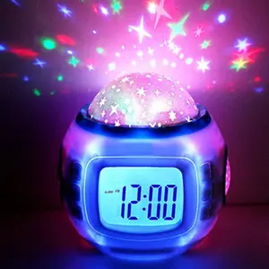 Starry Projector Lamp Battery Powered LED Alarm Clock Projection Light Digital Alarm Clock with Calendar Thermometer