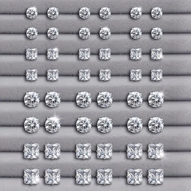 24 Pairs Exquisite Shiny Round Square Shaped Stud Earrings Sparkling Artificial Crystal Inlaid Earrings Set Party Wedding Engagement Anniversary Jewelry Set