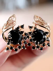 Unique Flower Earrings Leaf Design - Synthetic Crystal Earrings Ear Crystals for Women & Girls Holiday Party Engagement, Perfect for Wedding Jewelry, Daily Wear Anniversary Gift