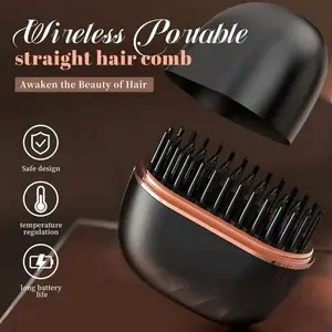 Cordless Mini Portable Hair Straightening Comb - 30s Fast Heating, Adjustable Temperature, Type-C Rechargeable, Anti-Scald Hair Styling Tool for Outdoor Use