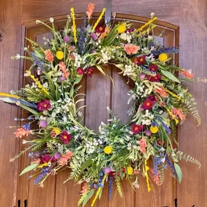 Wildflower 17.7in Artificial Dried Flower Wreaths for Spring Summer Wreaths Front Door Decoration, Rustic Farmhouse Ornament Wall
