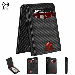 [Fathers Day Gift]Mens Minimalist Wallet with RFID Blocking, Slim Pop Up Card Holder Fits 8-10 Cards, Aluminum Bifold Wallet with ID Window