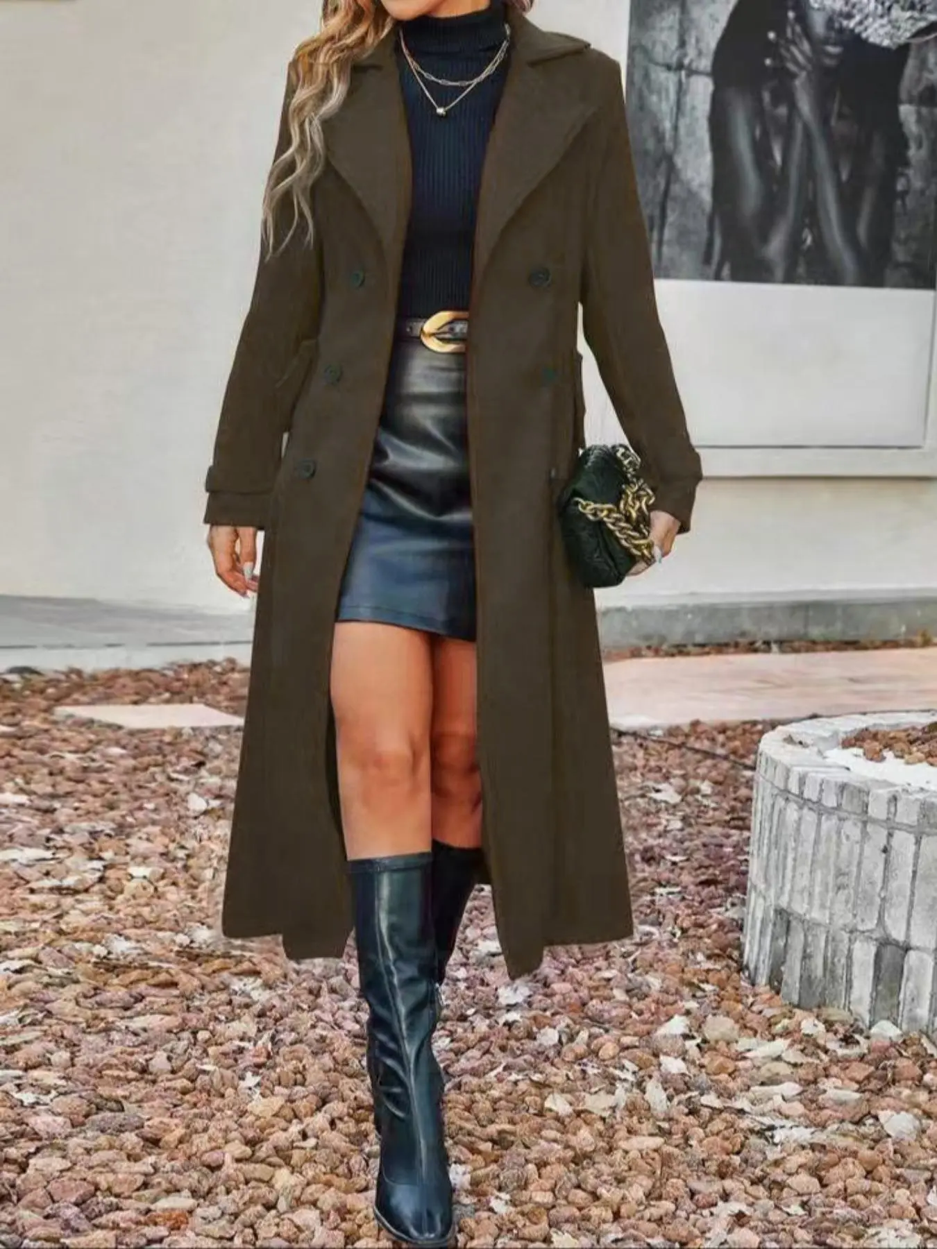 Elegant Everyday Women's Wool Blend Long Sleeve Collared Coat with Lapel Design, Perfect for Fall & Winter, Stylish Ladies' Outerwear Womenswear