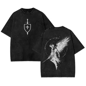 Sanctus Michael Archangelus x Flaming Sword x Shield x Scales of Justice Archangel Michael T-Shirt Washed Church Outfit Gym Pump Cover ,Christian Religious , Jesus Apparel christian scripture t-shirt fathersdaygift