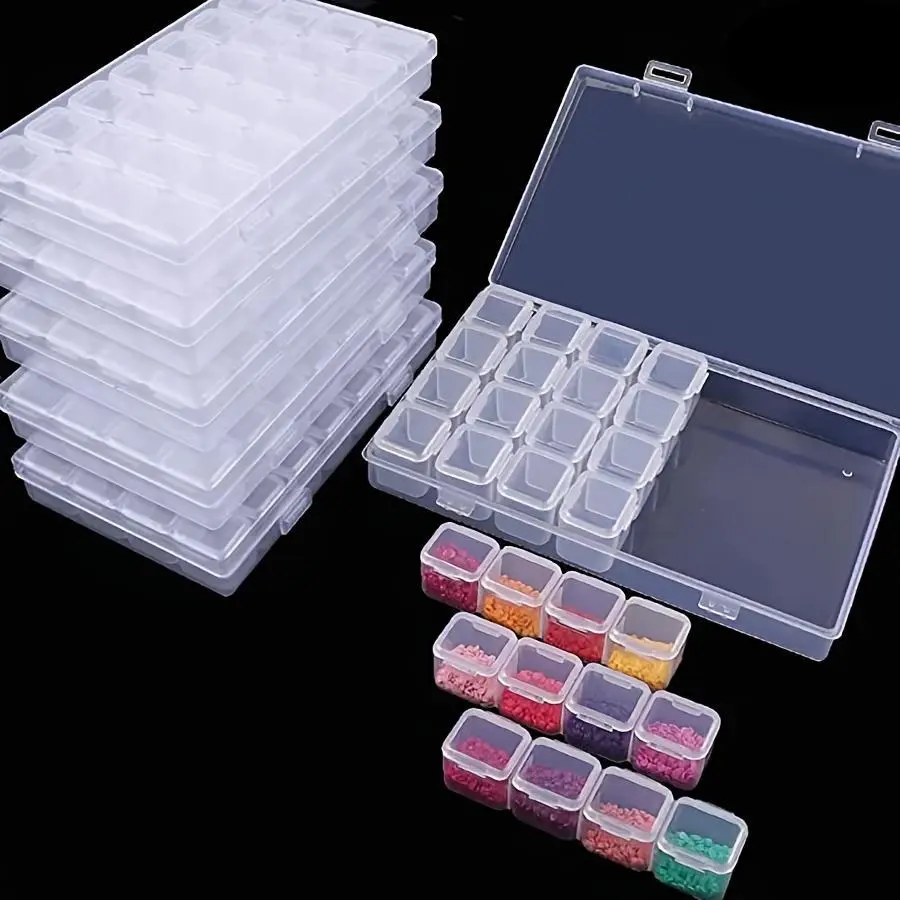28-Grid Diamond Painting Rhinestone Storage Box, Clear Plastic Organizer for Embroidery Accessories, DIY Craft Supplies & Diamond Art Tools, Lightweight & Portable Art Organizer with Lid, Craft Storage Solution | Compac
