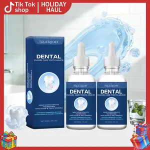 TrueRelief Original Tooth Armor Liquid Drops, Anti Cavity Enamel Protector Fluoride Free Nano Hydroxyapatite Daily Oral Care for Sensitive Teeth Whitening, Fresh Breath - Denture Kit