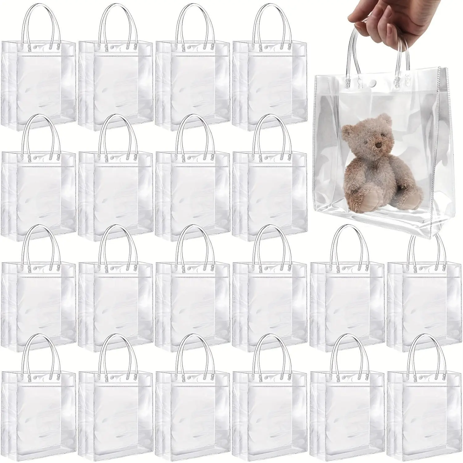 Clear Gift Bags with Handle, Transparent Plastic Party Favor Bags for Weddings, Birthdays, Baby Showers & Father's Day, Reusable Bulk Packaging, Party Gift Packs, for Wedding Souvenirs, Transparent Treat Bags, Goodie Bags