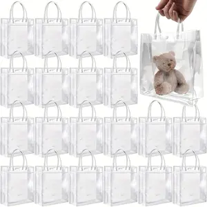 Clear Gift Bags with Handle, Transparent Plastic Party Favor Bags for Weddings, Birthdays, Baby Showers & Father's Day, Reusable Bulk Packaging, Party Gift Packs, for Wedding Souvenirs