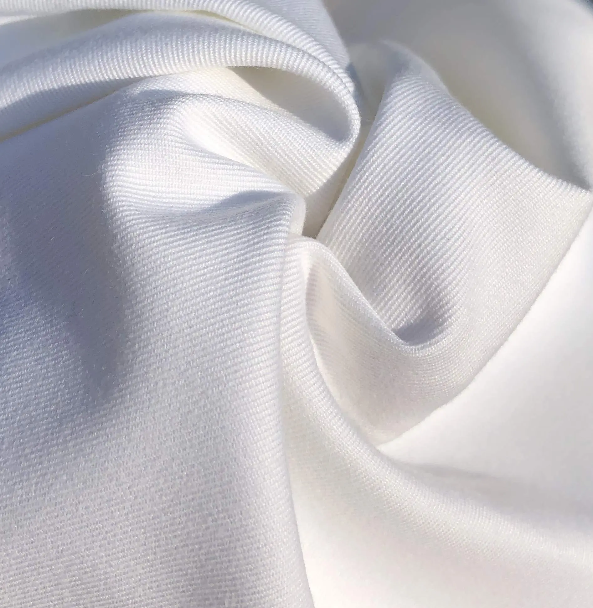 60" 100% Pima Cotton Twill 6 OZ Tight Weave White Apparel Woven Fabric By the Yard