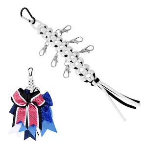 Cheer Bow Holder Cheerleader Backpack Bow Organizer Durable Paracord Hair Bow Hanger Cheer Bag Accessories Cheerleading Gift for Cheer Teams White/Black 1 Pack