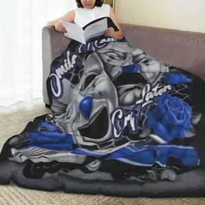 Halloween Blanket, Smile Now, Cry Later" Clown Mask & Car Print Flannel Throw Blanket - Soft, Warm, and Cozy Polyester Blend, Perfect for Women & Girls, All-Season Home Decor, Seasonal Home Decor | Playful Design | Flannel Blankets for Nap Bedroom Couch