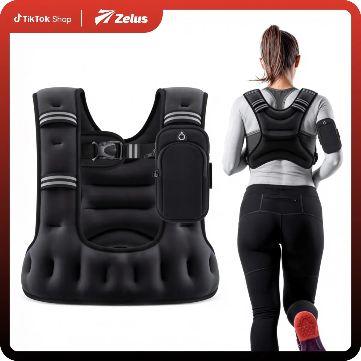 【SummerSale】ZELUS ,U-Shaped Weighted Vest for Women Men,6/8/12/16/20lb Weight Vest with Arm Pouch, Reflective Strips,Rucking Vest for Strength Training Muscle Building,Walking, Running, Fitness Workout Equipment #TikTokShopDealsforYouDays#SummerWins