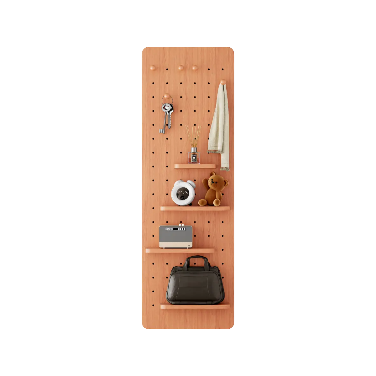 Wooden Full-Length Wall-Mount Mirror, Rubber Wood Rectangle Frame with Sliding Panels, Storage Shelves, Hooks, Hardware, Realistic HD Reflection, 47.64x15.50x1.57in, Removable Easy Installation for Bedroom, Entryway