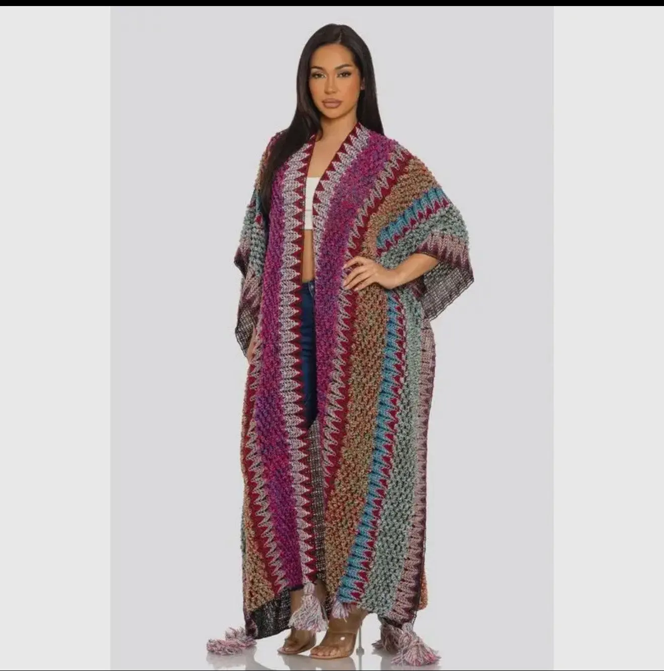 Multicolored Open Front Cardigan