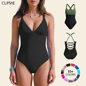 【Restocked】CUPSHE One-Piece Swimsuit: Plunging V Neck Sculpting Tummy Control Bathing Suit Swimswimsuits Swimwear with Adjustable Lace-Up Back (Size XS-3XL) Swimoutfit Bathing suit #tiktokshopmemorialday