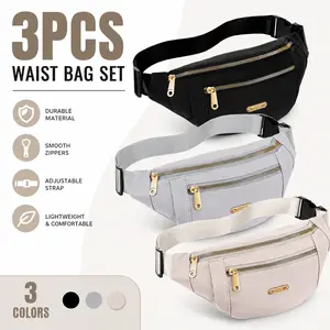 3 Pack Waterproof Waist Pack for Men Women – Adjustable Fanny Pouch for Running, Walking, Workout, Travel – Lightweight, Durable, Perfect for Phone, Keys, Cash