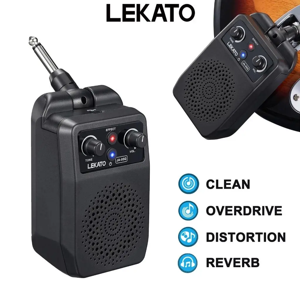 【Big Deal】LEKATO Rechargeable JA-05G Mini Electric Guitar Amp 5W, Portable Guitar Amplifier Bluetooth with Built-in 4 Effects, Clean Distortion Overdrive Reverb, for Practice