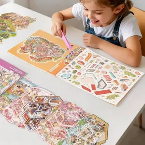 18pcs Large-scale Scene Sticker Set, Crafting Kit, Including 9 Material Sheets, 6 Large Scenes, 2 Reference Images, 1 Tweezer, Features 3D Micro-scene Stickers, Ideal as Halloween Gift, Easter Gift, Christmas Gift, DIY Crafts Kit