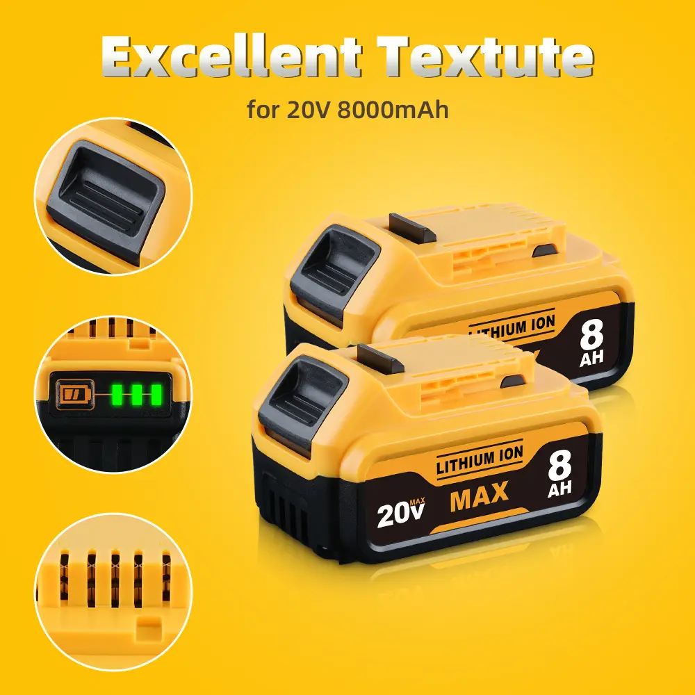 20V 8000mAh 8.0Ah Li-ion Replacement Battery Compatible with DeWalt DCB200 DEL1810 20V MAX Cordless Power Tools