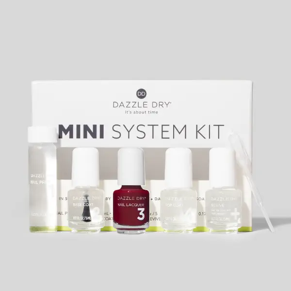 Dazzle Dry Professional 4-Step Mini Kit - 5-Piece Long-Wear Chip-Resistant Nail Polish, 0.93 fl oz Total Base Coat for Fingernails & Toenails, Manicure, Nail Art, Daily Use, Anti-Peeling High-Performance Formula