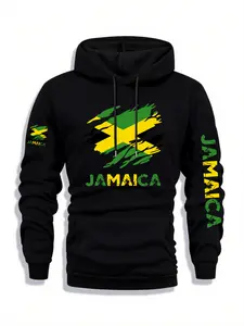 1PCS Hoodie Sweatshirts JAMAICA Multi-position Printing Men's Printed Hoodie, Autumn and Winter Casual Regular Fit Long-sleeved Pullover Hoodie, Fashionable Daily Wear Clothing