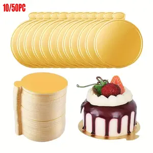 10/50pc Mini Round Cake Board Gold Mousse Base, Easy Grip Handle, Hard Paper Design, Ideal for Chocolate, Cakes, Parties, Weddings, Birthdays