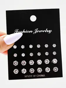 12 Pairs Mixed Size Rhinestone Stud Earrings for Women and Men, Fashion Sparkly Shiny Earrings Set As Gift for Her & Him, Ear Piercing Jewelry, Cute Accessories, Daily Ootd Use