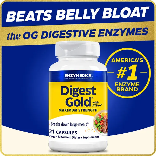 Enzymedica Digest Gold Maximum Strength Digestive Enzyme Supplement - Natural Supplement for Men & Women, Supports Gut Health, Aids Protein & Fiber Digestion, Bloat Relief, ATPro Energy Support, Vegan