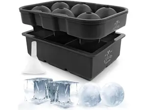 Zulay Kitchen Silicone Ice Cube Trays Set of 2 - Large Square and Sphere Ice Molds with Lid, Reusable for Whiskey, Cocktails & More