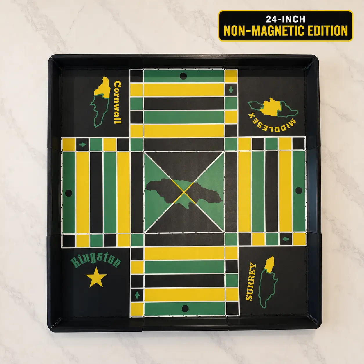 24"x24" Non-Magnetic Modular Jamaican Ludo Board Set - ASA Printed, with Pieces, Dice, Storage Box, Lock Pon Stop Feature, Game Night Pick for Ages 12+