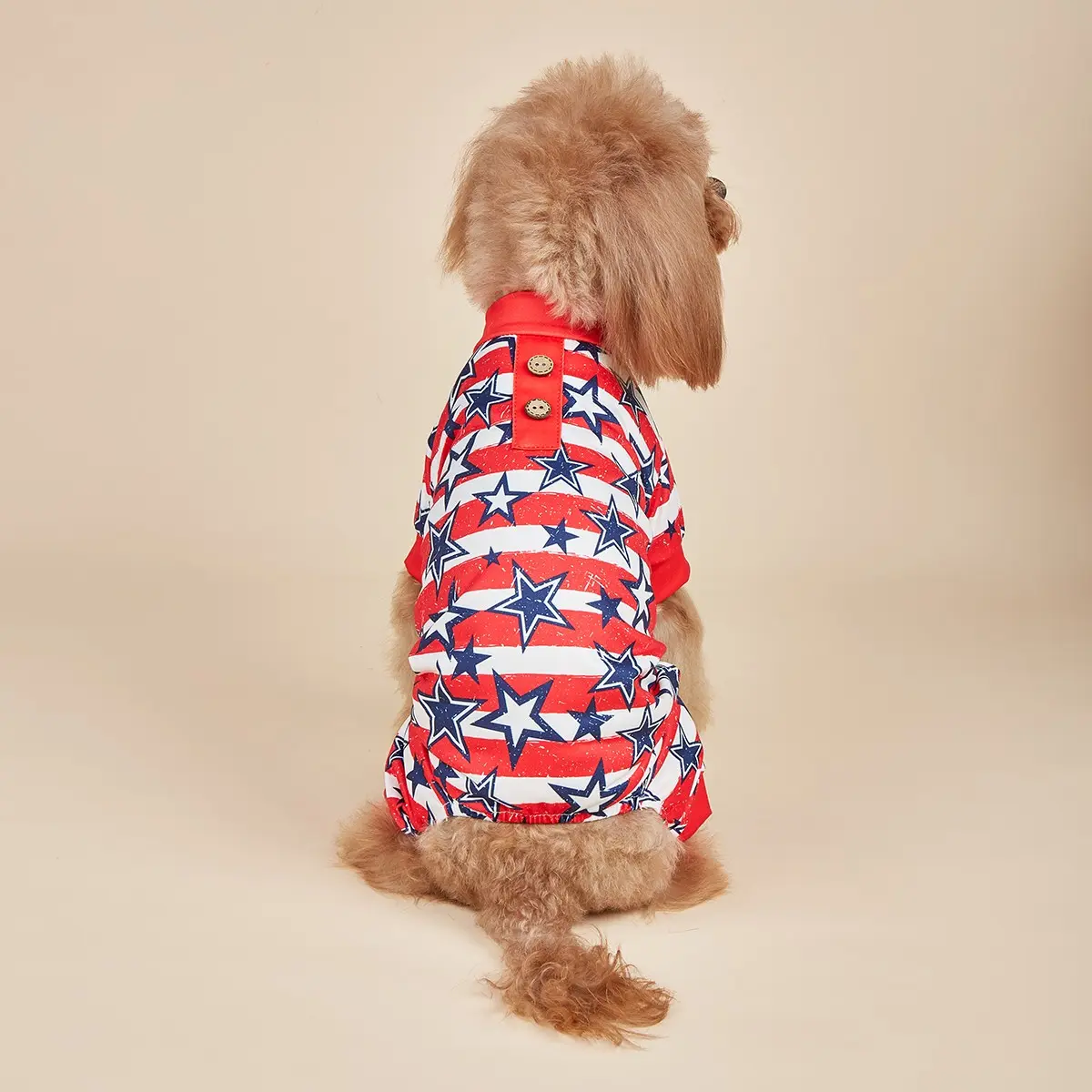 Patriotic Dog Onesie, USA Flag Star-Stripe Four-Legged Jumpsuit. Soft Comfortable Pet Apparel for Small & Medium Pets, Perfect for National Celebrations, Puppy Clothes