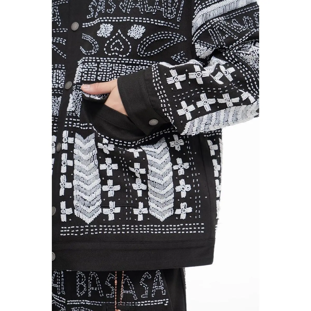 Women's Artisan-Crafted Hand-Beaded Relaxed-Structured Silhouette 100% Cotton Garment Jacket - Grey Multi, Limited to 50 Pieces, Button Front, Casual Style, All Seasons, No Reproductions, Women's Coats & Tops