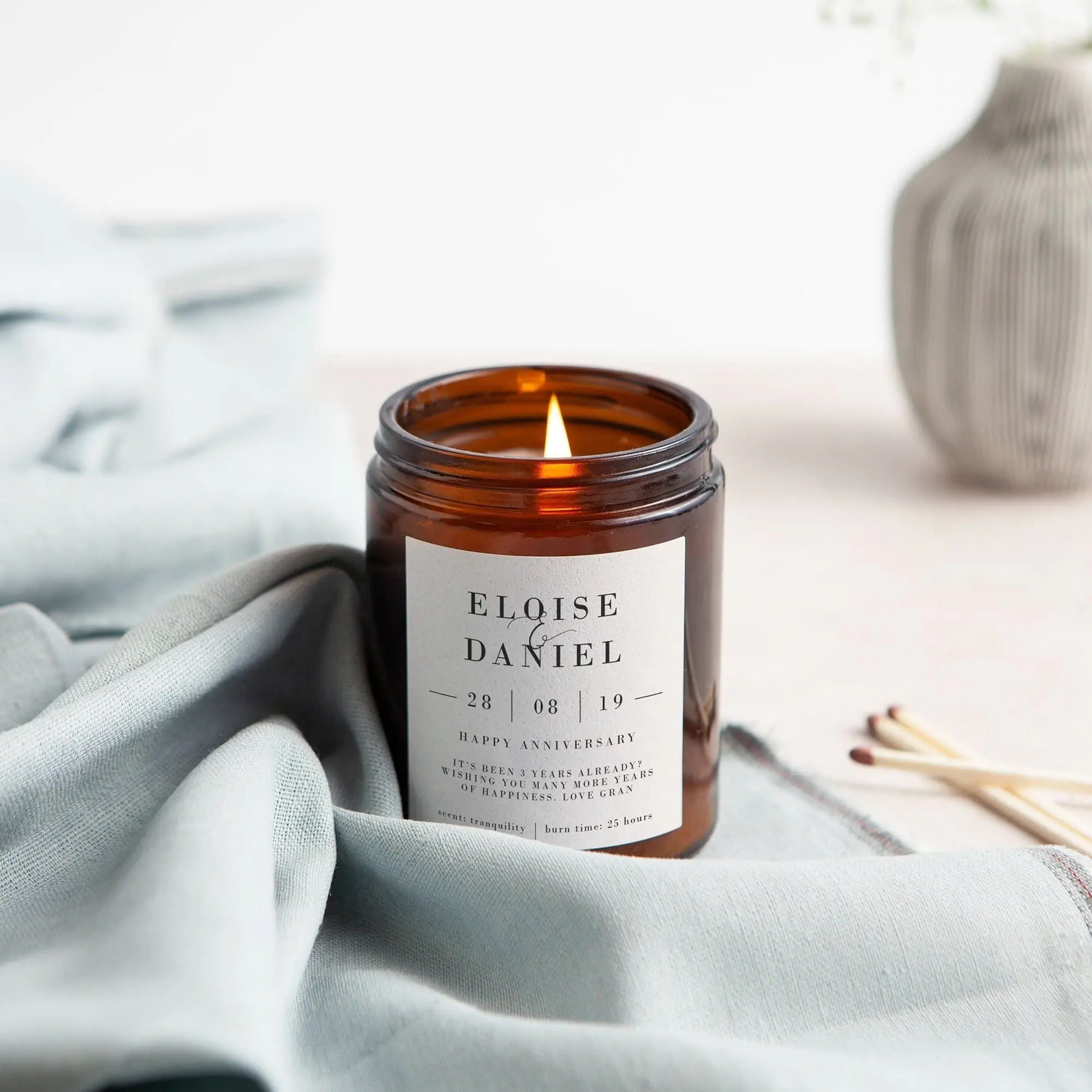 3rd Anniversary Gift Leather, Personalised Apothecary Candle, Personalised Anniversary Gifts for Couple