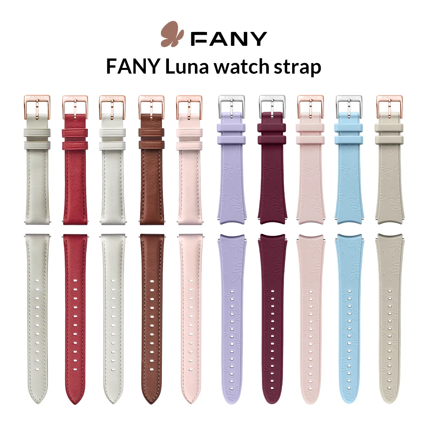 FANY Luna Silicone Replacement Watch Band, 16 mm Linen White Quick-Release Leather Watch Band, Silicone Replacement Bands