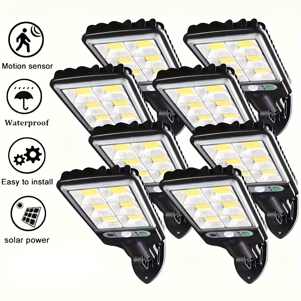 8-Pack Solar Street Lights, 120 LED Each, Remote Control, 3 Modes Motion Sensor, IP65 Waterproof, Super Bright Auto On/Off Security Lights for Backyard, Garage, Pathway, Yard, Driveway, Garden, Fence, Patio