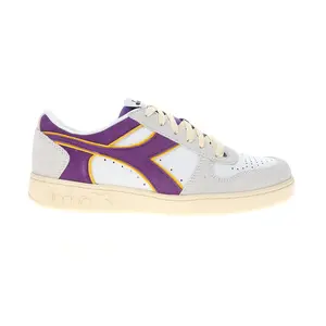 diadora Mens Magic Basket Low Suede Leather Lace Up Sneakers Shoes Casual - Grey, Purple, White
