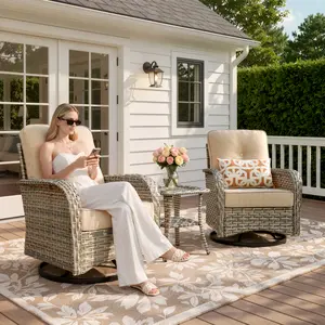 CAODOC Patio Wicker Chairs Swivel Rocker - Outdoor Swivel Rocking Chairs Set of 2 with Rattan Side Table, Patio Swivel Glider Chair 3 Piece Patio Furniture Sets for Deck Porch Pool