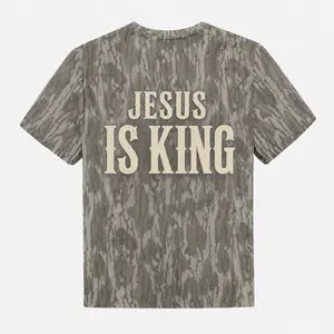 Jesus Is King Camo T-Shirt, Christian Faith Graphic Tee, Religious Church Shirt, Rustic Country Worship Gift for Men and Women