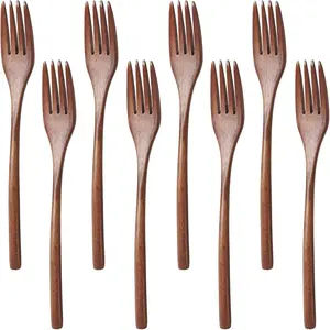 8 Pack Wooden Forks, findTop 9 Inch Long Handle Reusable Japanese Style Handmade Kitchen Utensil Wood Forks for Pasta, Fruit, Salad, Noodles