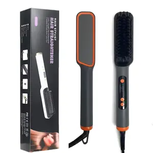 2026 NEW! Hair Straightener Comb, Negative Ionic Hair Straightener Brush, 10s Fast Heating Auto Temperature Lock Smooth Daily Dark Grey