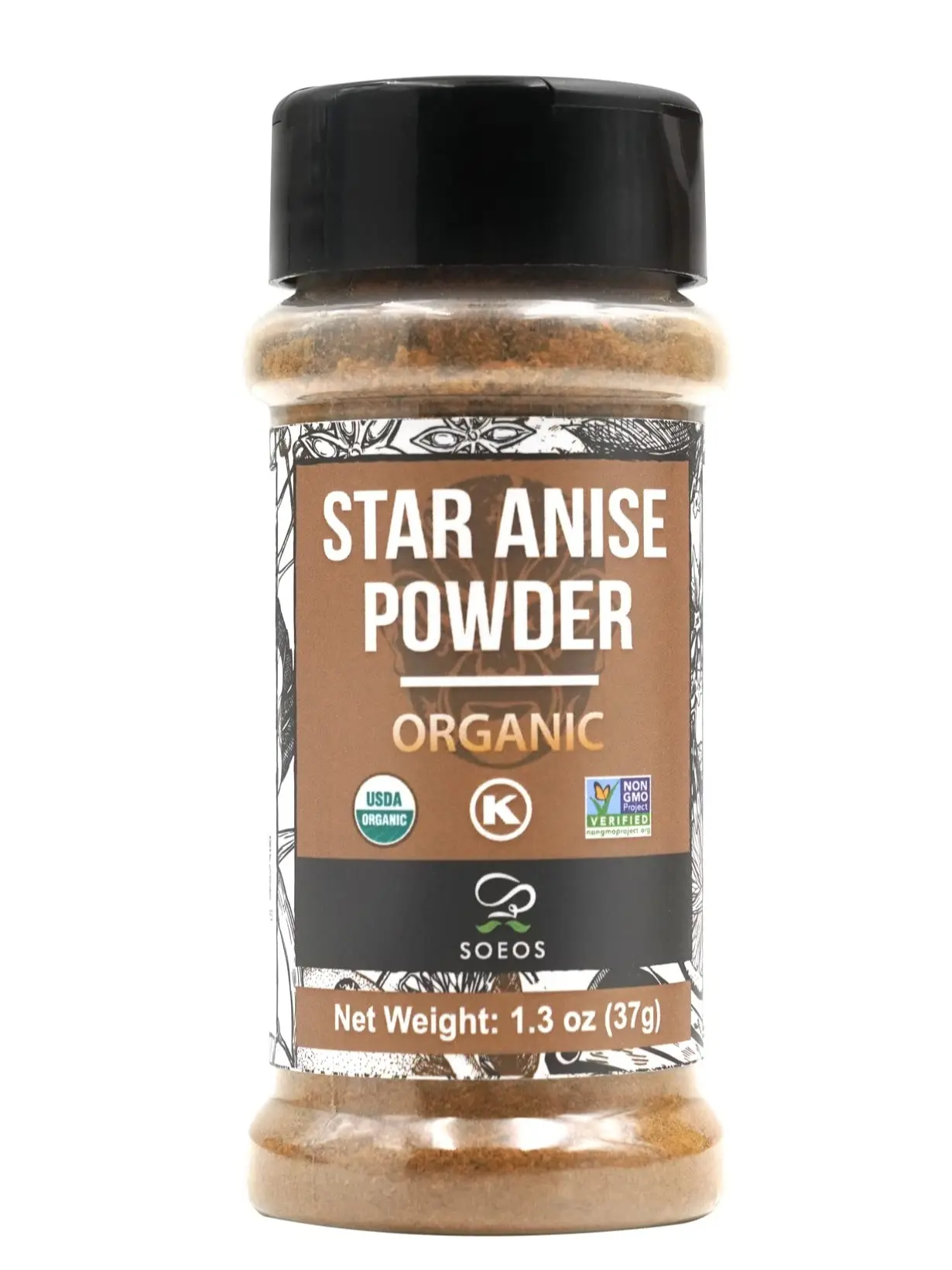 Soeos Organic Chinese Star Anise Powder 1.3 oz (37g), Powder Chinese Star Anise, Dried Anise Star Spice, Star Anise Bulk, Anise Star, Non-GMO Verified, Great for Baking and Tea, Anis Estrella.