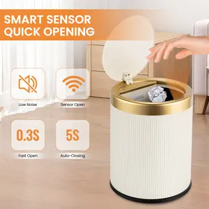 Motion Sensor Trash Can with Lid, 3.5 Gallon Touchless Trash Bin, Automatic Waterproof Bathroom Garbage Can, Large Capacity Odor Control Stylish Beige