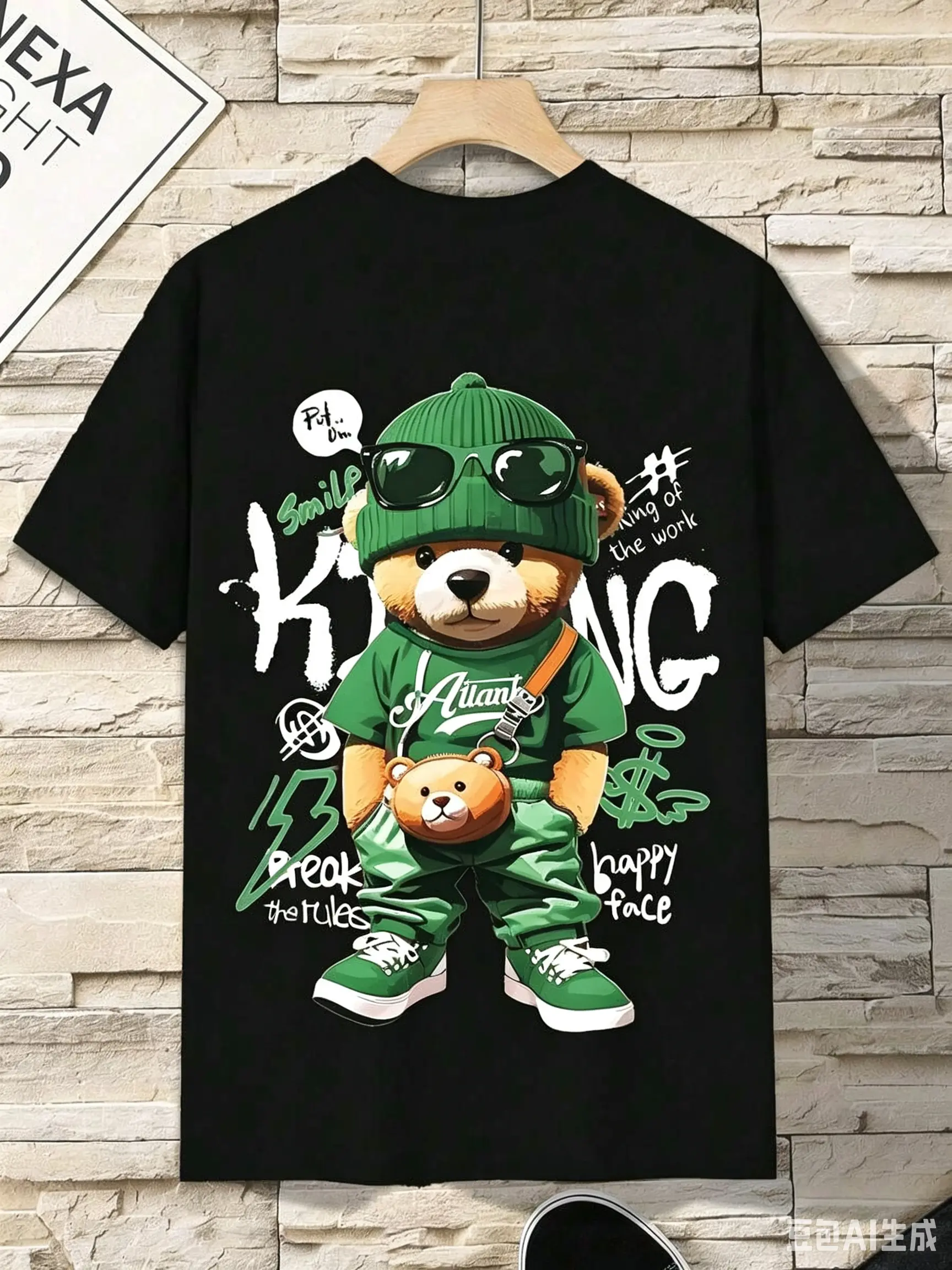 Women'S Casual Bear Graphic T-Shirt, 100% Cotton Knit Fabric, Crew Neck Short Sleeve Top, Regular Length, Alphabet Pattern, All Season Wear