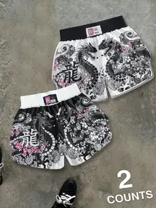 Dragon Cherry Blossom Print Muay Thai Shorts, Two-Color Vintage Japanese Fighting Gym Shorts, Stylish and Comfortable Athletic Wear, Athletic Workout Shorts, Athletic Training Shorts
