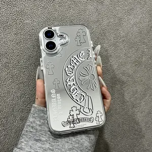 Compatible with iPhone 17/16/15/14/13/12/11/Pro Max/Pro/Plus/Ari Minimalist Creative Soft-Edge Hard Case Acrylic Mirror Finish Silver Premium Makeup Mirror Scratch-Resistant Phone Case
