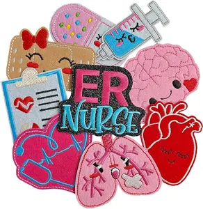 9Pcs Nurse Iron On Patches, Nurse's Day Cute Cartoon Anime Pill Syringe Heart Embroidered Sew Applique Patch for Clothes, Dress, Hat, Socks, Jeans, DIY Accessories room decor for girls