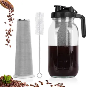 QHH Cold Brew Coffee Maker,64 oz Mason Jar Pitcher with Stainless Steel Filte